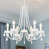 ASHUAQI Kronleuchter Kristall, 6 Flammig Kronleuchter Vintage, Klassische Pendelleuchte Esstisch, Modern Kronleuchter Weiss, Hängelampe Pendelleuchte für Wohnzimmer Esszimmer Schlafzimmer Kü