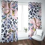 UIRINGART Tropische Dschungelvorhänge mit Leopardenmuster und großen rosa Blumen Lebendige Fenstervorhänge im Boho-Stil für Schlafzimmer Wohnzimmer Spielzimmer 2 Paneele H229xB229