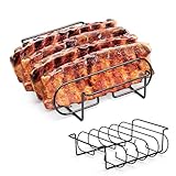 LURNODY Spareribs Halter Grill 31.3 x 25.3 x 7.3 cm Rippchenhalter Grill Zubehör, Edelstahl Braten und Rippchenhalter für 4 Rippchen – Backofen- und Spülmaschinengeeig