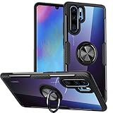 Schutzhülle für Huawei P30 Pro, Glasfaser, transparent, mit Einer um 360 Grad drehbaren Halterung, Fingerring, magnetische KFZ-Halterung, schwarzer R