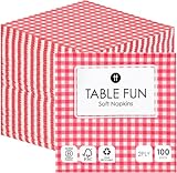 Talking Tables 100 x Großpackung weiche Papierservietten mit rotem Karomuster, Einweg-Partyservietten für Geburtstage, Hochzeiten, Tafelservice, Weihnachten, Catering, Made in EU, 2-lagig, 33