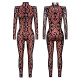 Generisch Jumpsuit Damen Playsuit Festival Bedruckte Cosplay Jumpsuit Slim Langarm Sport Bodysuit Yoga Overall Eng Einteiler Ganzkörperanzug Stretch Rollenspiel Leotard Karneval Kleidung