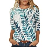 Keepink Damen-Shirt, 3/4-Ärmel, locker, elegant, lässig, Blusen, elegant, Blumendruck, T-Shirt, niedlicher Rundhalsausschnitt, Tunika, Top, klassisch, Basic-T-Shirt, Business, Arbeit, Büro Outfits, 4