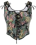 SCARLET DARKNESS Damen Mittelalter Korsett für Kleid Lace-Up Quadratischer Hals Tank Top Oberteile Schwarz Blumen 36