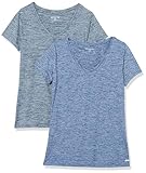 Amazon Essentials Damen Active Quick Dry Tech Stretch Kurzarm-T-Shirt mit V-Ausschnitt (in Übergröße erhältlich), 2er-Pack, Marineblau Heidekraut/Schwarz Heide, XL