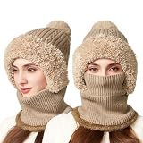 zubuaii 3-In-1 Sturmhauben Mütze Mit Schal Maske, Strickmütze für Damen Herbst Winter, BalaclavaDamen, kapuzenschal Damen Sturmhaube Winter Winddichter Nackenwärmer Für Radfahrer Täglich F