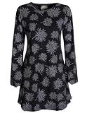 Vishes - Alternative Bekleidung - Langarm Damen Blumen-Tunika Shirt-Kleid Glockenärmel Baumwolle schwarz 40