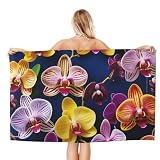 Gjgdbxdw Große Luxus-Badetücher mit buntem Orchideen-Blumendruck, schnelltrocknend, weich und sehr saugfähig, übergroße Mikrofaser-Badetücher für Zuhause, Reisen, Fitnessstudio und Spa, 81,3 x 132,1