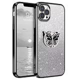 HAOFUGUI Transparent Handyhülle für Huawei P40 PRO, Ultra Dünn Stoßfest case, mit Schmetterling Ständer, Frauen Mädchen Glitzernde Schutzhülle-Schw
