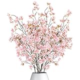 Dremisland 4 Stück Künstliche Kirschblüte Zweige Rosa Pfirsichblumen 100cm Gefälschte Kunstblumen Bulk Frühling Seidenblumen Pflanzen Bündel Lange Stiele für Hochzeit Party Tisch Vase Dek