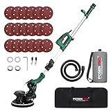 POSENPRO Trockenbauschleifer, Wand & Deckenschleifer, 810W Wandschleifer mit LED und Teleskopstiel, 215mm Schleifsch, Faltbarem Griff, neigbarer Kopf, inkl. 18x Klett-Schleifscheib