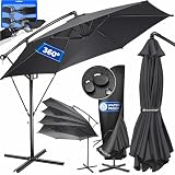 KESSER® Alu Ampelschirm Sonnenschirm + Abdeckung Ø350 cm & Kurbelvorrichtung Kurbelschirm mit Ständer UV-Schutz Aluminium Wasserabweisende Bespannung 360° Funktion Garten-Schirm Mark
