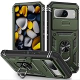 Schutzhülle für Google Pixel 8, Militärqualität, Pixel 8, mit Ständer, Ringhalter, Schiebe-Kamera-Abdeckung, stoßfest, Schutzhülle für Google Pixel 8, Armeegrün + Schw