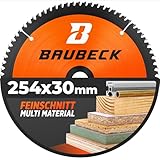 BAUBECK Sägeblatt 254x30 - Multi Material Feinschnitt - Kreissägeblatt 254 x 30 für Holz, Aluminium, Metall uvm. - Sägeblatt 254 kompatibel mit Bosch GTS 10, Bosch PTS 10, Metabo KGS 254