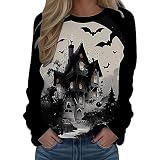 GFPGNDFHG Regenmantel Damen Oversized Blanket Hoodie Damen Shirt Schwarz Damen-T-Shirt mit Aufschrift „Happy Halloween“, Bedruckt, 3/4-Ärmel, O-Ausschnitt, Bluse T Shirt 3/4 Arm Damen Teddyjack