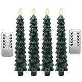 Flammenlose Weihnachtskerzen,Flammenlose Spitzkerzen für den Weihnachtsbaum | Grüne LED-Kerzenständer mit Timer-Fernbedienung,3D-Kerzenhalter mit flackernder Flamme, batteriebetriebene Fensterk