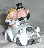 Silberhochzeitspaar im Auto, klein, Polystone - Dekofigur/ Tortendek