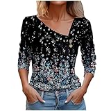 Angebote des Tages Heute Lässiges, langärmliges, bedrucktes Top-T-Shirt für Damen im Frühjahr/Sommer mit V-Ausschnitt Schulterfrei Oberteil Damen Sommer Casual Basic Kur Meine Bestellungen Anzeig