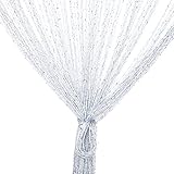 Vidillo Türvorhang, silberfarben, dekorativ, Seilvorhang, 100 x 200 cm, Wandpaneel, Fenster, Tür, Fransenraum, ideal für Fadentür, Moskitonetz, Raumteiler, Hochzeit, Weihnachten, Schlafzimmer (weiß)