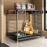 SGeneE Hundekäfig, robuster Käfig mit Ablage, Tür, Innenzaun, für Hof, Camping, Hundezaun, Schwermetallbarriere, schwarzer Käfig, 70 x 54 x 78