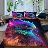 Ruiqieor Bettwäsche 135x200cm,Psychedelic Blau Lila Adler Motiv Bettwäsche Set 3teilig,1 Bettbezug+2 Kissenbezug 80x80 cm,3D Tier gedruckte Kinder Bettwäsche（#6）