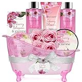BODY & EARTH 8 tlg. Spa Geschenkset Frauen, Kirschblüten und Jasmin Duft,Schaumbad,Duschgel,Badesalz,Bodylotion, Geburtstagsgeschenk für Frauen, Geschenke für Frauen,Mama,Freundin, weihnachtsgeschenk