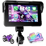 Motorsi Motorrad-Navigation Mit Wireless Apple Carplay Android Auto, 5-Zoll HD Touchscreen Portables Autoradio Mit Bluetooth FM, IP68-Wasserdicht, GPS-Navigation, TF