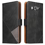 BININIBI Handyhülle Kompatibel Mit Samsung Galaxy J5 2016 Hülle, Samsung J5 (2016) Hülle, Leder Schutzhülle Abdeckung, Magnetverschluss, Tasche Flip Case Brieftasche Klapphülle, Schwarz G