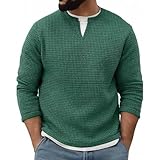 WINWUQB Herren-Langarm-T-Shirt, normale Passform, mehrlagig, Farbblock-Top, Rundhalsausschnitt, lässig, Herbst, Winter, bequem, weich, warm, dunkelgrün, 3XL