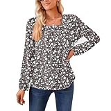 Damen Bedrucktes Langarm-T-Shirt, Lässiges, Langärmliges, Lockeres, Modisches Reise-T-Shirt (M)