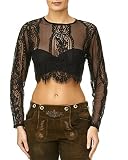 Lalia Bluse, Dirndlbluse, Kann auch ohne Dirndl getragen werden, schwarz Spitze, lange Ärmel, super modern, tolles Geschenk, kurze Bluse, extravagant, Tracht, Trachtenbluse (XL)