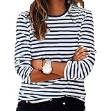 Ringelshirt Rot Weiss Karneval Damen Langarmshirt Gestreiftes Oberteil Rundhals Ringelshirt Basic Shirt Rot Weiß Gestreift Locker Matrosen Kostüm Damen Oversized Y2K Sweatshirt Matrosen Kostü