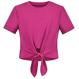 Mädchen T-Shirt Crop-Top Gerippt Stricken Binden Knoten Saum Basic Beiläufig Kurz Gr. 128-134,Pinkish Purple,128-134