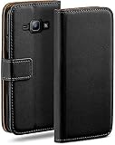 moex Klapphülle für Samsung Galaxy J1 (2015) Hülle klappbar, Handyhülle mit Kartenfach, 360 Grad Schutzhülle zum klappen, Flip Case Book Cover, PU Leder Handytasche, Schw