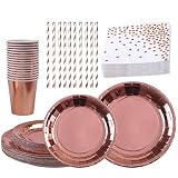 Rosegold Partygeschirr Papier Pappteller Pappbecher Strohhalme Serviette 50 Stk Für Geburtstag Party Hochzeit 10 G