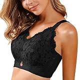 Generisch Nahtloses Bandeau Mit Unterstützung Dessous für Damen, Bügel-BH, Blumen-BH aus Spitze, ungefüttert, ungefüttert, Übergröße, vollflächiger BH Top Mit Spitze (Black, 38/85C)