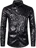 Parklees Herrenhemd, Paisleymuster, bedruckt, stilvoll, schmale Passform, Knopfleiste, Gold glänzend, XL