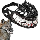 Duroecsain Maulkorb für Hunde, Halloween, mit Zähnen, Schnauze für Hunde, gruseliger Maulkorb für Hunde mit großen Zähnen, gruseliges Halloween-Hundekostüm, Hundemaulkorb