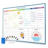 damoguin Abwischbar A3 Wochenplaner Magnetisch für den Haushalt, Einkaufslisten, Essensplaner Woche und Putzplan, Magnettafel Kühlschrank Whiteboard mit 7 Marker und 1 R