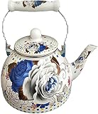 Webrews Emaille-Wasserkocher mit großem Fassungsvermögen, 4 l, gesundheitserhaltender Vintage-Emaille-Emaille-Farbkühler-Wasserkocher, nostalgischer Vintage-Induktionsherd-Wasserk
