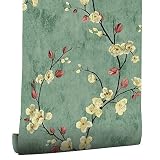 myforHD Tapete Selbstklebende Fototapete Wandpapier Blume Folie Dekorfolie Möbelfolie Klebefolie Pflanzen Laub Blumen Design Grün Deko Panel Vintage Wanddeko Wandtap
