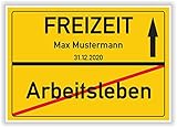 Ortsschild - Bild zur Rente Ruhestand und der neu gewonnenen Freizeit - gelb - personalisierte Deko Geschenkidee Abschiedsgeschenk Kollegen Geschenk Verabschiedung Ab