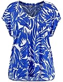 Samoon Damen Print-Shirt aus Leinen-Mix überschnittene Schultern, Kurzarm Gemustert Blue Splash Gemustert 52