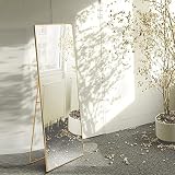 Ganzkörperspiegel 150 x 40 cm mit goldenem Metallrahmen, Standspiegel, hochauflösender großer Wandspiegel mit Haken, hochauflösendes Glas mit klarer Reflexion, geeignet für Schlafzimmer und B