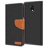 Conie Samsung Galaxy J5 2017 J530 Hülle für Galaxy J5 2017 J530 Tasche, Textil Denim Jeans Look Booklet Cover Handytasche Klapphülle Etui mit Kartenfächer, Schw