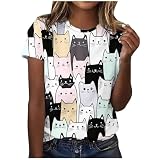 Generico T-Shirt für Damen, kurzärmelig, Baumwolle, Oversize-Top, Rundhalsausschnitt, lockere Bluse, Vintage-Shirts, Basic Blusen, leichte Sommerbluse, Damen, klassisch, lässig, violett, M