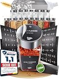 LAEVU Gewürzgläser eckig Edelstahl | 24 Stk. à 120 ml – 10,5 x 4,5 cm | Gewürzstreuer Set für mehr Ordnung in deiner Küche | Gewürz Organizer Komplettset mit viel Zubehö