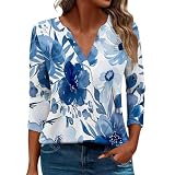 Damen-T-Shirt mit 3/4-Ärmeln, Sommer, lässig, V-Ausschnitt, Blumendruck, Alltagstunika, Z01AB-Minzgrün, Größe XXL, Z01ac-schwarz, M
