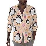 peiyeety Niedliches Herren-Langarmhemd mit Pinguin-Geburtstagsmotiv, Stretch-Freizeithemd mit Knopfleiste, N