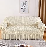 CMBSSTBB Hochelastischer Sofabezug, stilvoll, rutschfest, Sofabezug mit Rock, 1-, 2-, 3-, 4-Sitzer-Sofa, Couchbezüge, dehnbar, waschbar, Möbelschutz für Wohnzimmer – Weiß – 2-Sitzer (145–185 cm)